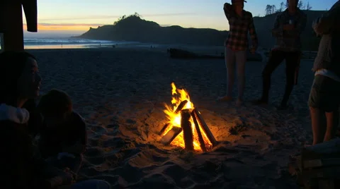 Beach fire sunset Stock Footage 1052412