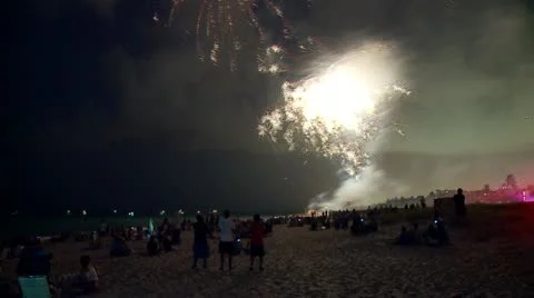 Beach Fireworks Stock Footage 11351698