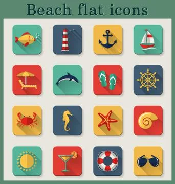 Beach flat icons. Vector set. Stock Illustration