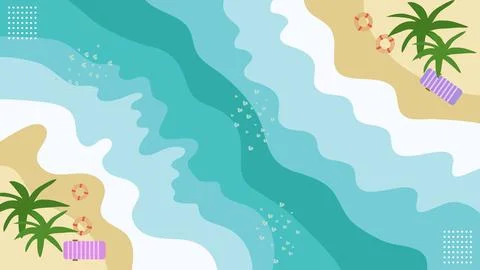 Beach Flat Illustration Banner Background with Abstract Waves, Palm Tree, L.. Illustrazione stock