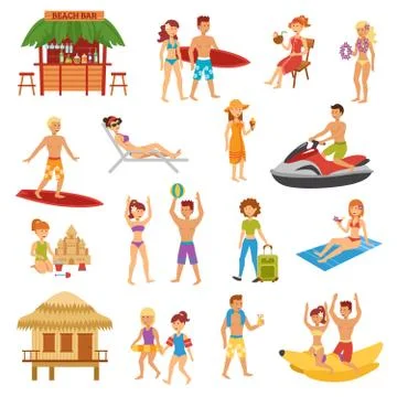 Beach flat set Stock Illustration