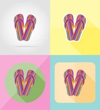 Beach flip flops flat icons illustration Stock Illustration