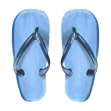 Beach flip flops rubber blue top view. Watercolor illustration. Isolated objects Stock Illustration