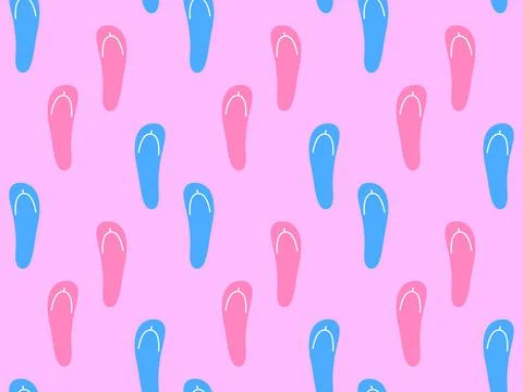 Beach flip flops seamless pattern. Multicolored flip-flops on a pink backgrou Stockillustratie