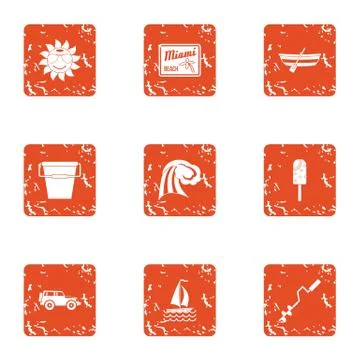 Beach float icons set, grunge style Illustrazione stock