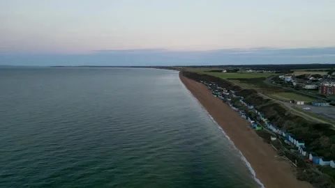 Beach fly over New Milton Milford on sea, drone shot. Stock Footage 257905248