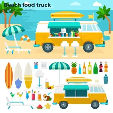 Beach food truck with cold beverages Stock Illustration