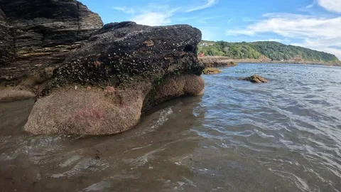 Beach Footage Waves Washing Over Coastal Rocks at Praia do Forno, Búzios, Brazil Video stock 339099875