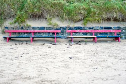 Beach front benches Stock Photos