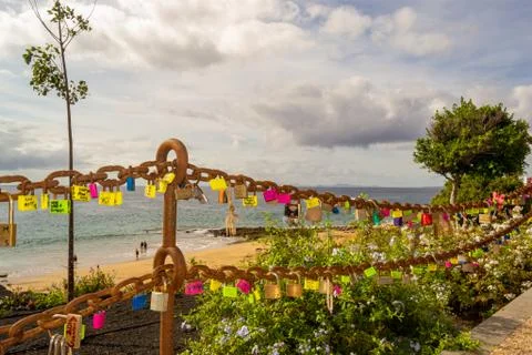 Beach front love padlocks Stock Photos