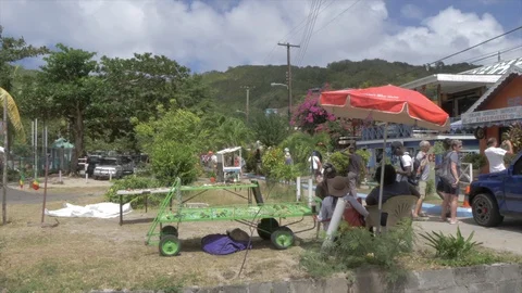 Beach front traders in Port Elizabeth, Bequia, St. Vincent and The Grenadines, Stock Footage 112100970