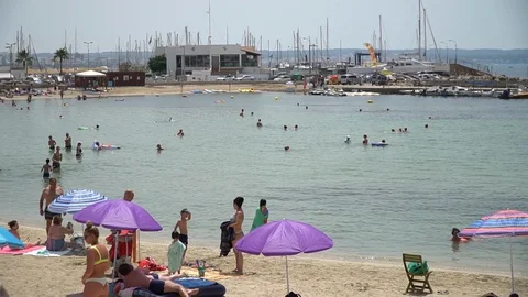 Beach full of people Mallorca Stock Footage 128348130