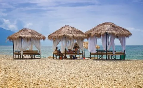Beach gazebos Stock Photos