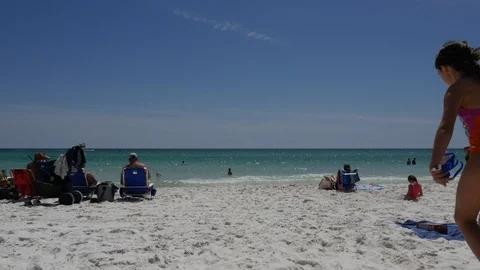 Beach Goers on Beautiful White Sand Beach Stock Footage 101616092