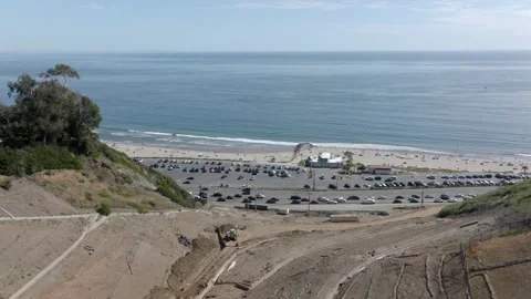 Beach Goers Pacific Palisades Los Angeles Drone Aerial View Stock Footage 335337353
