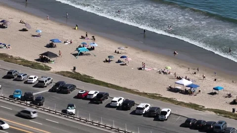 Beach Goers Pacific Palisades Los Angeles Drone Aerial View Stock Footage 335337667