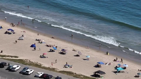 Beach Goers Pacific Palisades Los Angeles Drone Aerial View Stock Footage 335337679