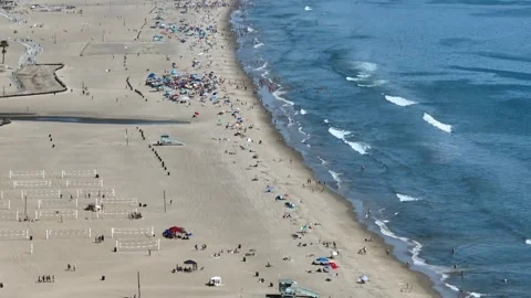 Beach Goers Pacific Palisades Los Angeles Drone Aerial View Stock Footage 335337714