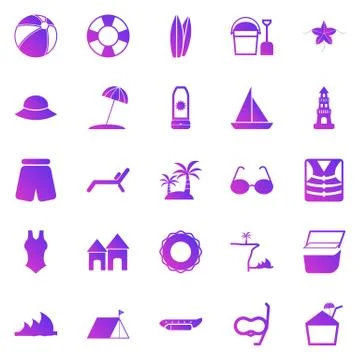 Beach gradient icons on white background Stock Illustration