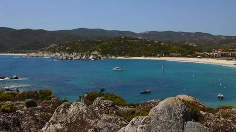 Beach in Greece with flag Stock Footage 53367096