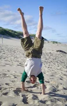 Beach Handstand Stock Photos