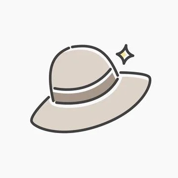 Beach hat cartoon flat line art. Illustrazione stock