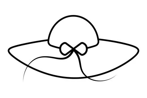 Beach hat decorated with a bow with ties. Napper with a round curved brim. .. Stock Illustration