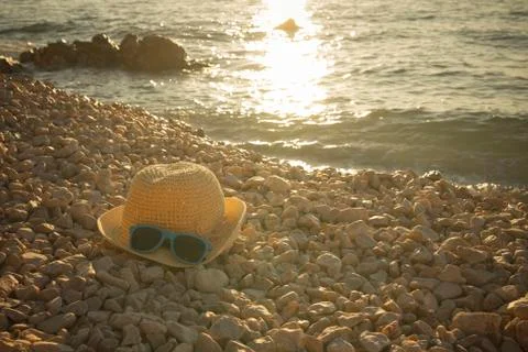 Beach with hat Stock Photos