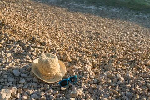 Beach with hat Stock Photos