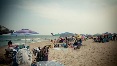 Beach Haven NJ, Sand and Sea | Coastline and Beachgoers Stock Footage 245722586