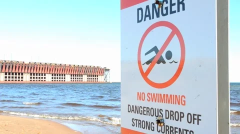 Beach Hazard sign Видео 45531593