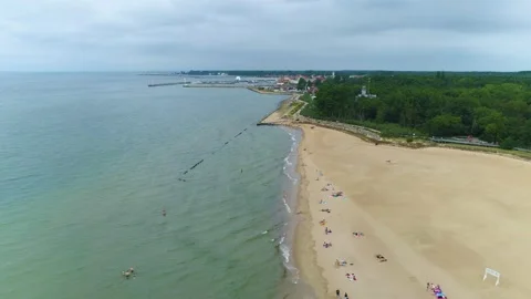 Beach Hel Plaza Aerial View Poland | Stock Video | Pond5