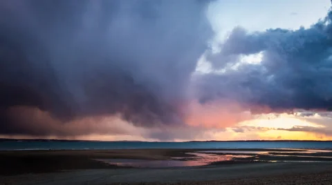 Beach at Hill Head Rain Clouds Time Lapse Sunset Static Video stock 62737035