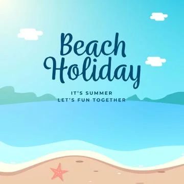 Beach Holiday background design. Summer beach scenery vector illustration. Stock Illustration