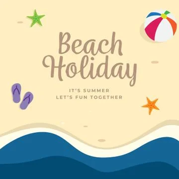 Beach Holiday background design. top view summer beach vector illustration. Stock Illustration