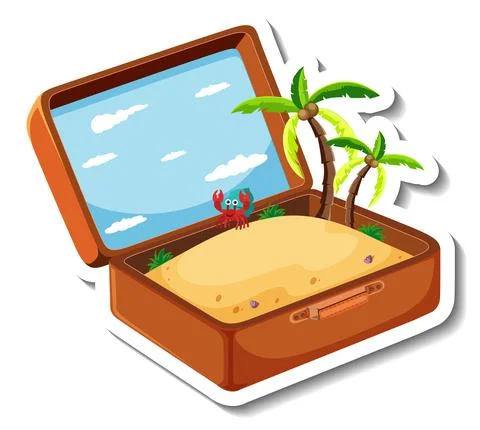Beach holiday with opened suitcase Stock Illustration