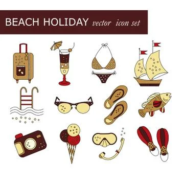 Beach holiday vector colored icons Stock Illustration