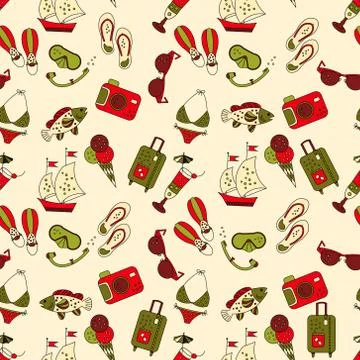Beach holiday vector seamless pattern. Stock Illustration