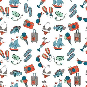 Beach holiday vector seamless pattern Illustrazione stock