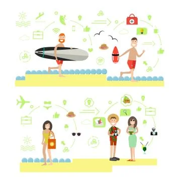 Beach holidays vector illustration in flat style Stock Illustration
