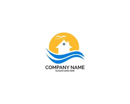 Beach house logo design template Stock Illustration