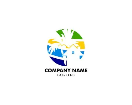 Beach house logo design template Ilustración de archivo