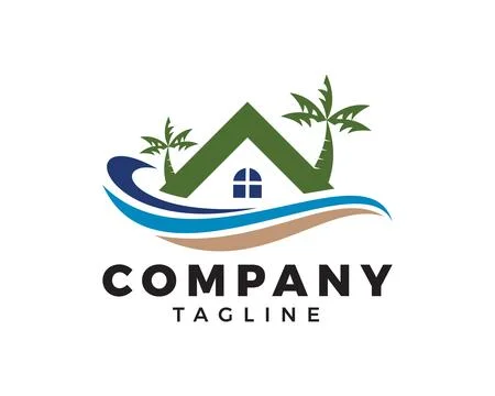 Beach House Logo Design Template Ilustración de archivo