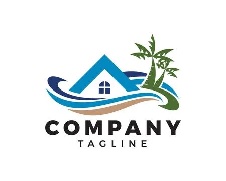 Beach House Logo Design Template Ilustración de archivo