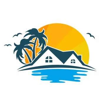 Beach House Logo Design Vector Stock Illustration