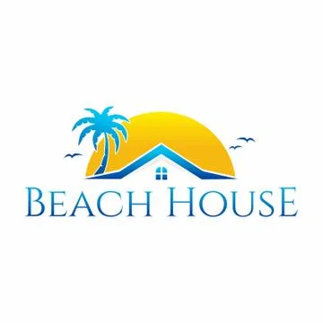 Beach House Logo Design Vector Stock Illustration