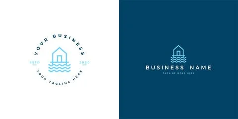 Beach house logo with waves and houses illustration Stock Illustration