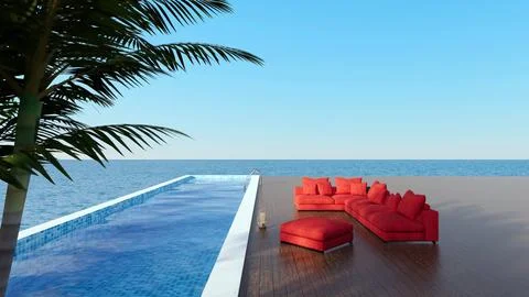 Beach house &amp; sofa red 10 Stock Illustration