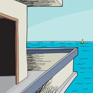 Beach house view of sea Stock Illustration