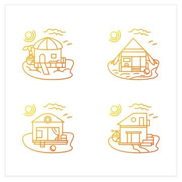 Beach hut gradient icons set Stock-Illustration